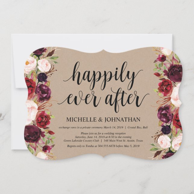 Convites de Recepção de Casamento Rústico Burgundy (Frente)