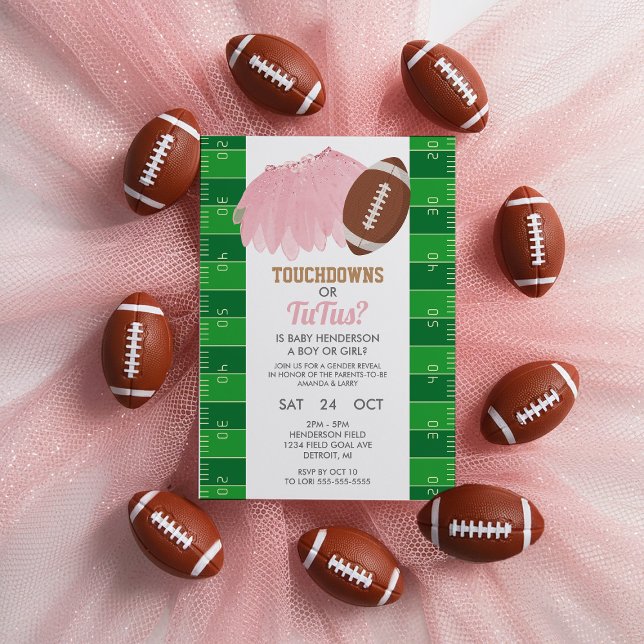 Convites de Revelação de Gênero Touchdowns ou Tutu (Touchdowns or Tutus Gender Reveal Invitation)