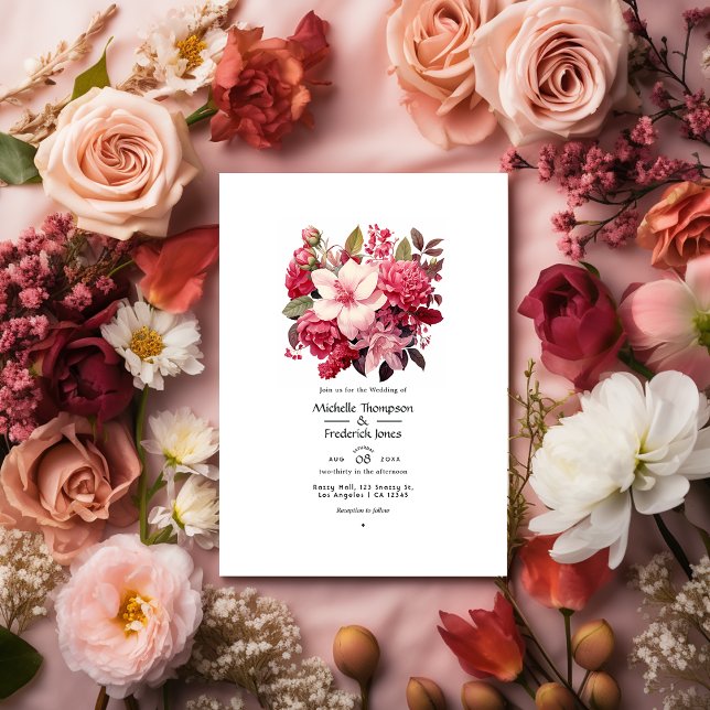 Convites De Rosa a Vermelho Groselha Floral Casamento de Pr (Criador carregado)