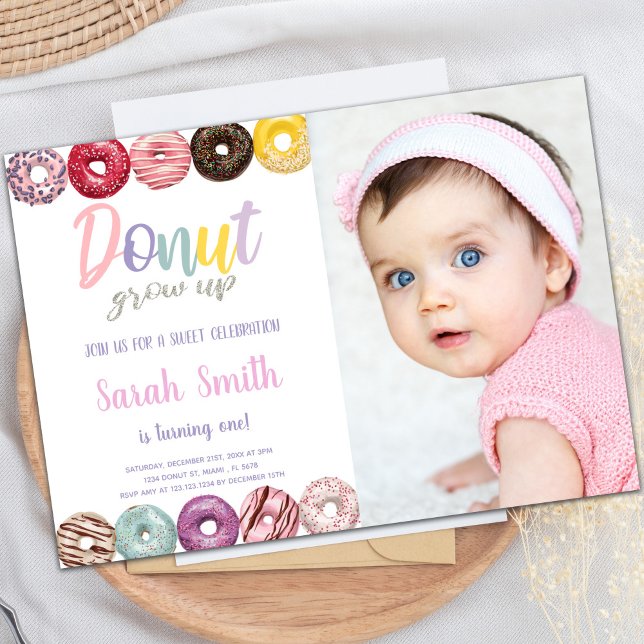 Convites de Rosquinha amarela com foto (Yellow Donut Invitations with photo)