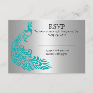 Convites de RSVP de Peacock Silver e Teal