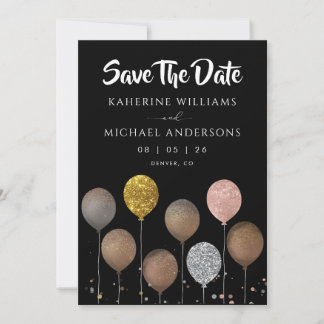 Convites de Save The Date Balão Brilho Preto