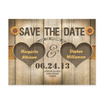convites de save the date com madeira e girassóis