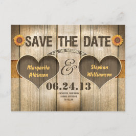 convites de save the date com madeira e girassóis