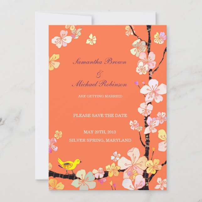 Convites de Save the Date de Casamento Sweet Sakur (Frente)