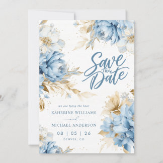 Convites de Save The Date de Flor Branca Azul Past