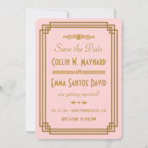 Convites de Save The Date Simples Rosa Art Déco