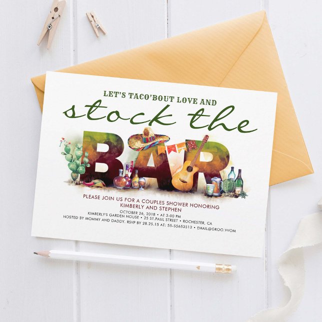 Convites de Stock no Bar Taco Fiesta Party (Stock The Bar Mexican Style Party Invitations)
