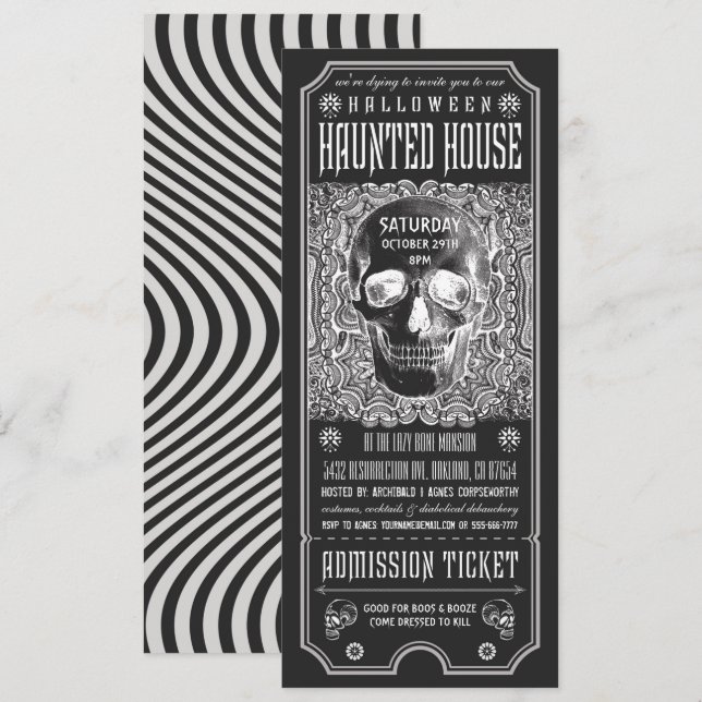 Convites de Tíquete de Casa Halloween v.3 (Frente/Verso)