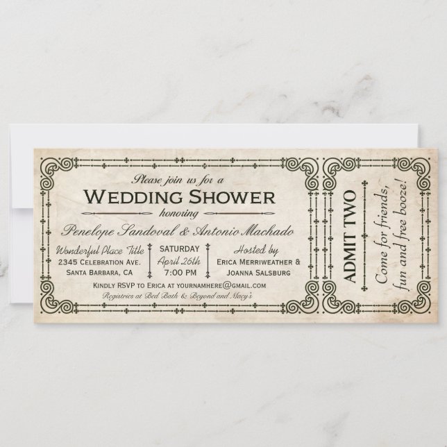 Convites de tíquete de Chá de casamento vintage I (Frente)