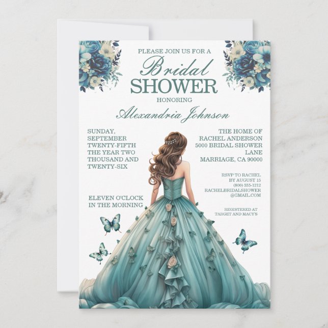 Convites de Vestido Chique para Chá de Noiva em Az (Frente)