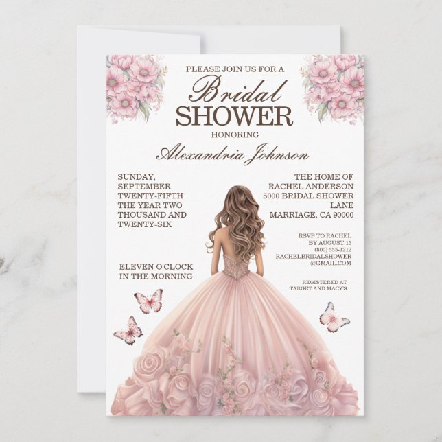 Convites de Vestido de Noite Rosa Elegante para Ch (Frente)