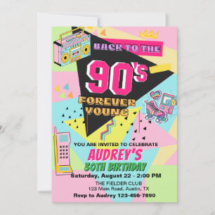 Convites De volta à Festa de aniversário adulta dos anos 90