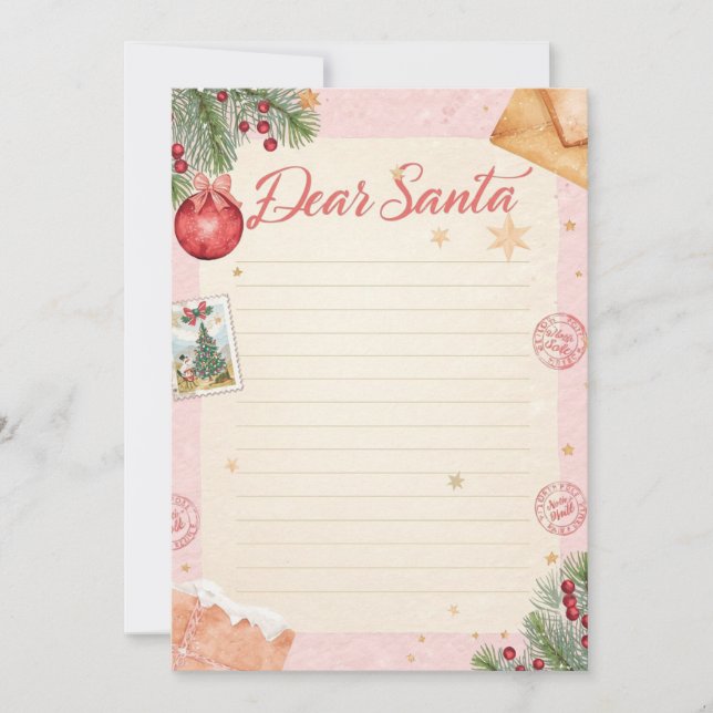 Convites  Dear Santa Letter Template | Pastel Pink & Gold (Frente)