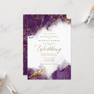 Convites Debbie U-W Marble Glitter Wedding Plum Dourado ID6