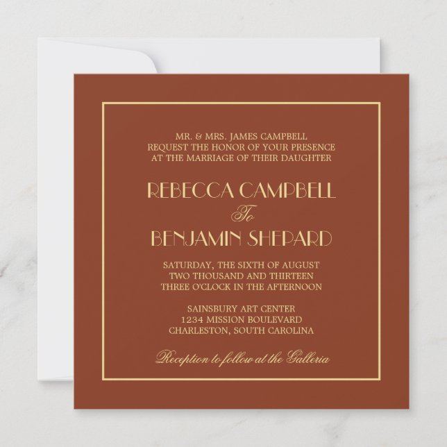 Convites Decadente Deco elegante casamento formal vermelho (Frente)
