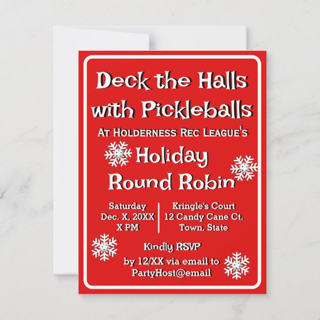 Convites Deck the Halls with Pickleballs Christmas Party (Verso)