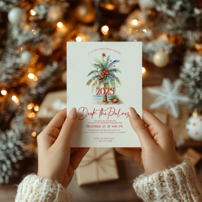 Convites Deck The Palms Tropical Christmas Party Invitation (Criador carregado)