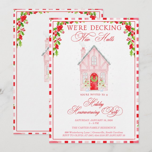Convites Decking New Halls Christmas Housewarming (Frente/Verso)