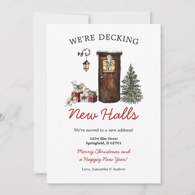 Convites Decking New Halls Christmas New Home Announcement (Frente)