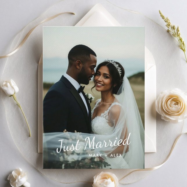 Convites Declaração de Foto de Casamento Modernos Recém-Cas (Criador carregado)