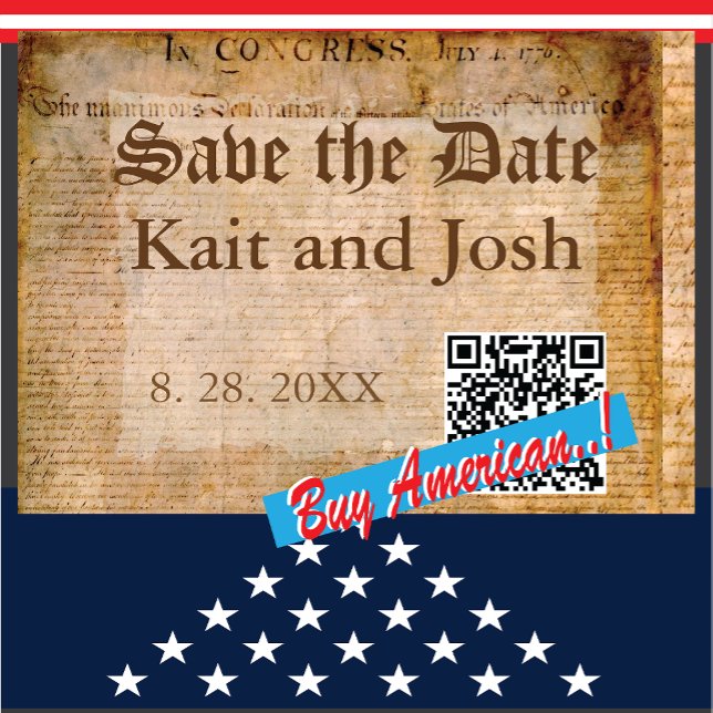 Convites Declaração de Independência 📜 1776 Vintage (Honor American history with this stunning Declaration of Independence Wedding save the date!)
