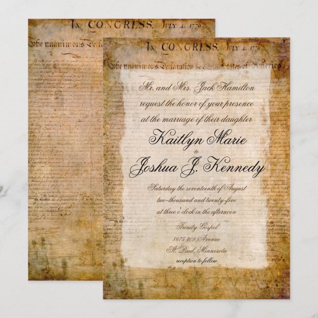 Convites Declaração de Independência 📜 Pergaminho dos EUA (Frente/Verso)