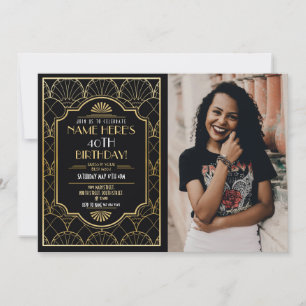 Convites Deco Birthday Gatsby Party, 1920, Dourado