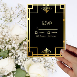 Convites Deco Clássico de Arte Dourado na Placa RSVP de Ima