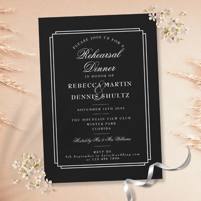 Convites Deco Clássico | Preto e branco | Janto de ensaio (Criador carregado)