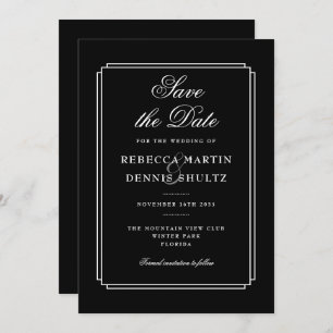 Convites Deco Clássico   Preto e branco Salvar a data