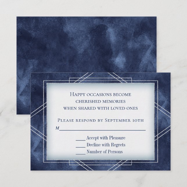 Convites Deco de Arte Azul Geométrico | Resposta de quadros (Frente/Verso)