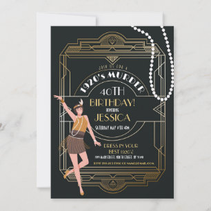 Convites Deco de Arte de 1920, Gatsby Party Black & Dourado