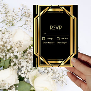 Convites Deco de Arte Glamorosa Dourado na Placa RSVP de Im