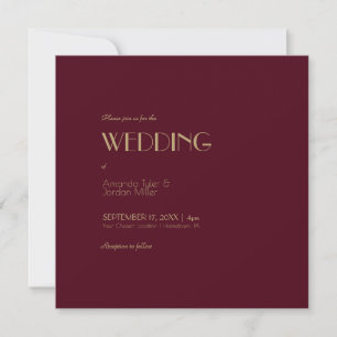 Convites Deco do Tipo Dourado   Casamento Burgundy Square A