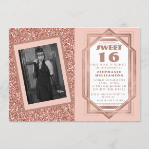 Convites Deco doce 16 rosa dourado brilho Gatsby foto