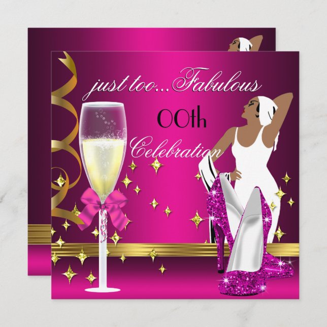 Convites Deco Lady Pink Dourado Muito Fabuloso Aniversário (Frente/Verso)