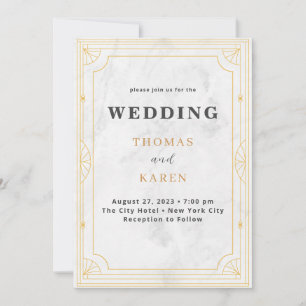 Convites Deco Moderno   Casamento de mármore branco