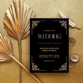 Convites Deco Moderno | Casamento Elegante em Preto e Doura