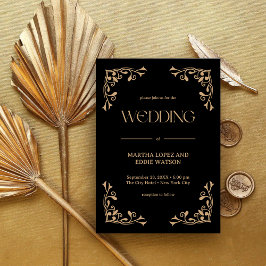 Convites Deco Moderno | Casamento Elegante em Preto e Doura