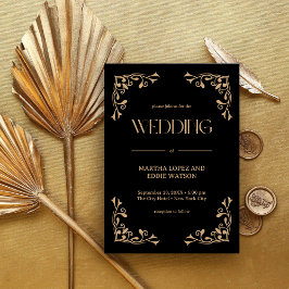 Convites Deco Moderno | Casamento Elegante em Preto e Doura