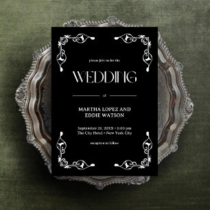 Convites Deco Moderno Casamento Elegante Preto e Branco c