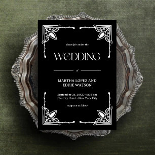 Convites Deco Moderno Casamento Elegante Preto e Branco c