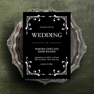 Convites Deco Moderno Casamento Elegante Preto e Branco e
