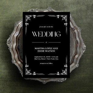 Convites Deco Moderno   Casamento Elegante Preto e Branco e