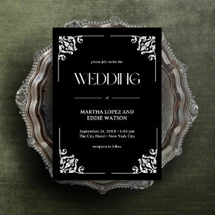 Convites Deco Moderno Casamento Elegante Preto e Branco e