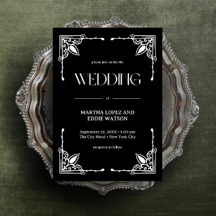Convites Deco Moderno   Casamento Elegante Preto e Branco e