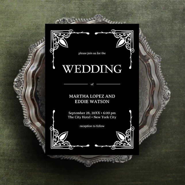 Convites Deco Moderno | Casamento Elegante Preto e Branco e (Modern deco onyx black and white invitation sets a refined tone for your personalized wedding.)