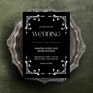 Convites Deco Moderno   Casamento Elegante Preto e Branco O
