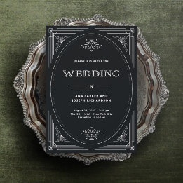 Convites Deco Moderno | Casamento Elegante Preto e Branco O